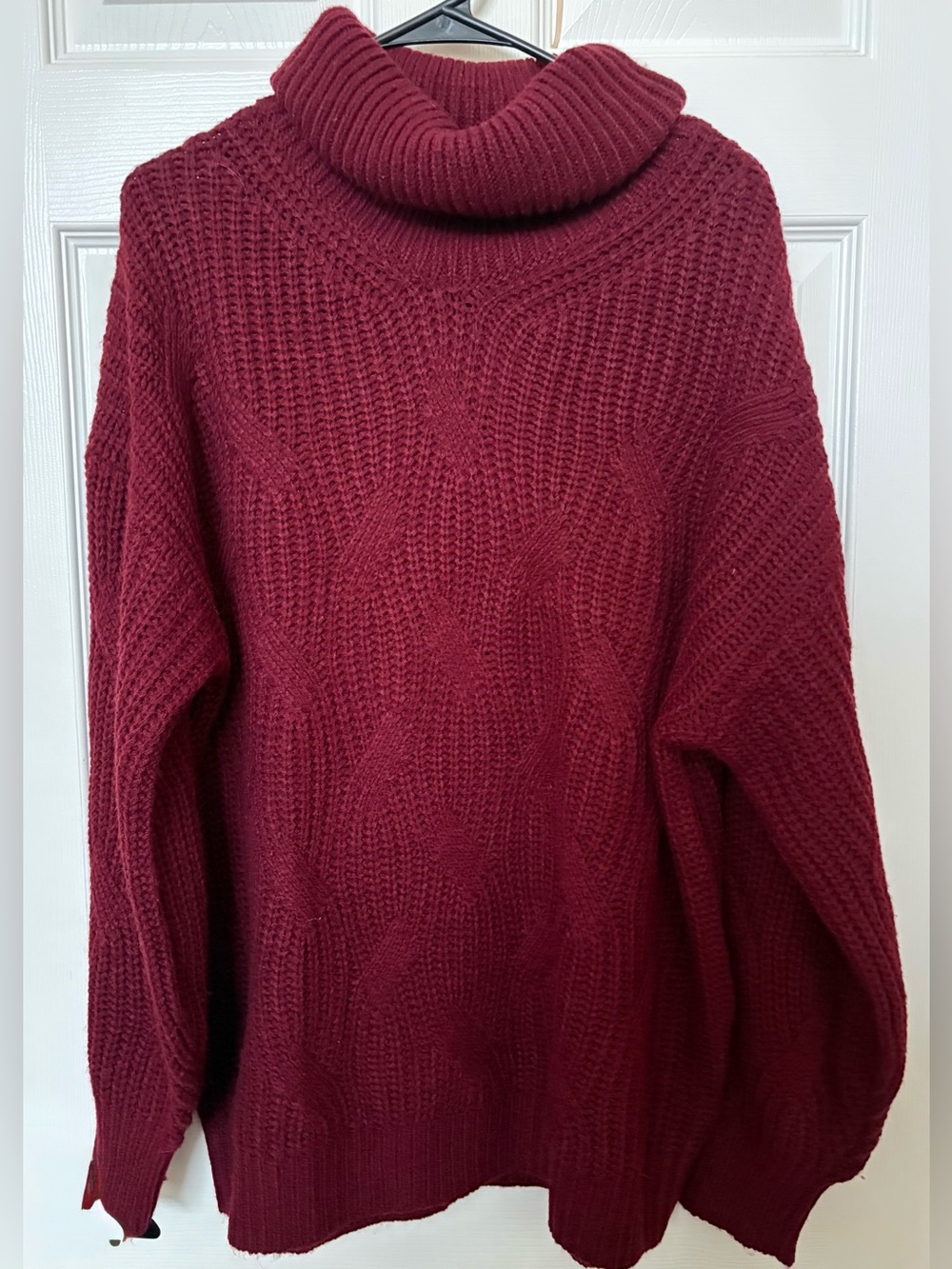 Women's Burgundy Oversized Cable Knit Sweater